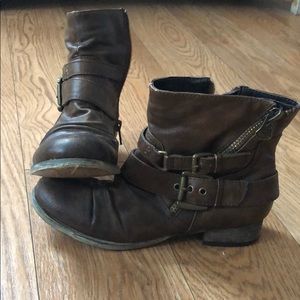 Brown Carlos Santana moto ankle booties